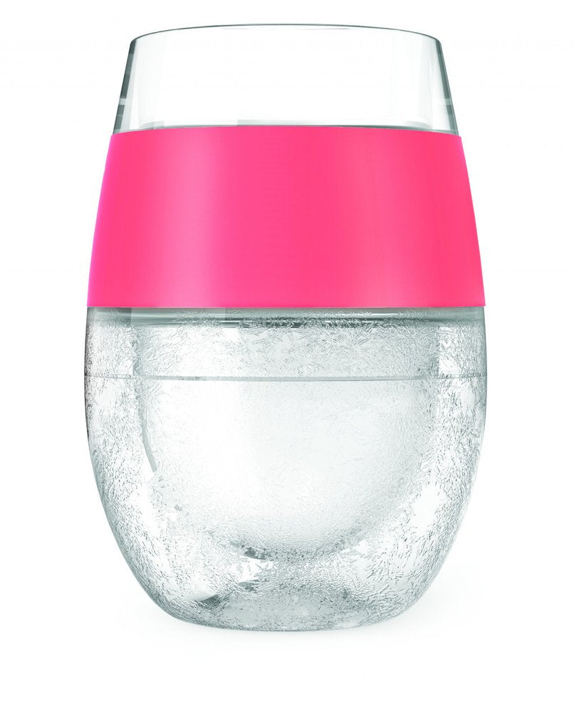 Set of Two Clear And Coral Tritan Plastic Convex Curve Shape Stemless All Purpose Wine Glass on a white background