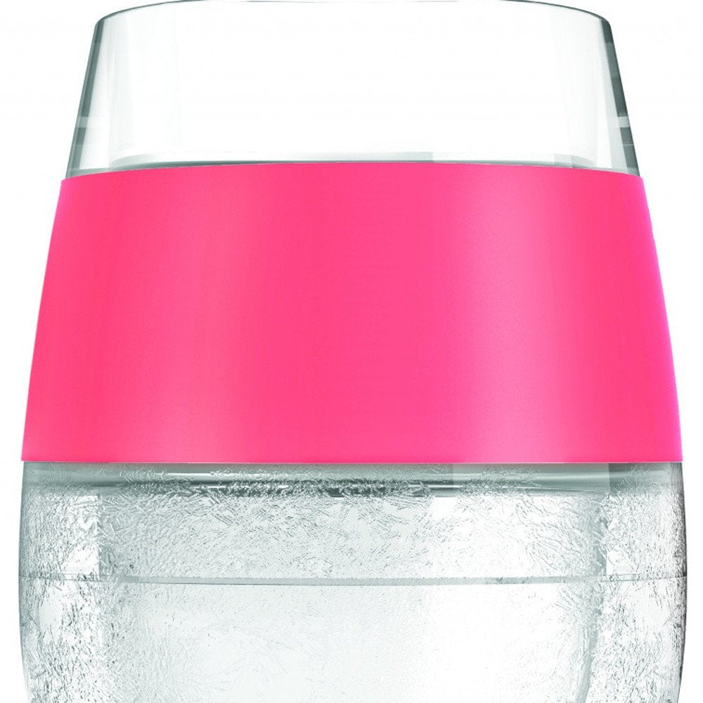Set of Two Clear And Coral Tritan Plastic Convex Curve Shape Stemless All Purpose Wine Glass on a white background