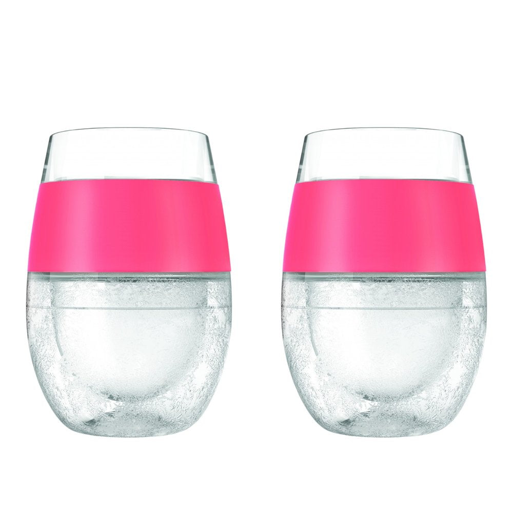 Set of Two Clear And Coral Tritan Plastic Convex Curve Shape Stemless All Purpose Wine Glass on a white background