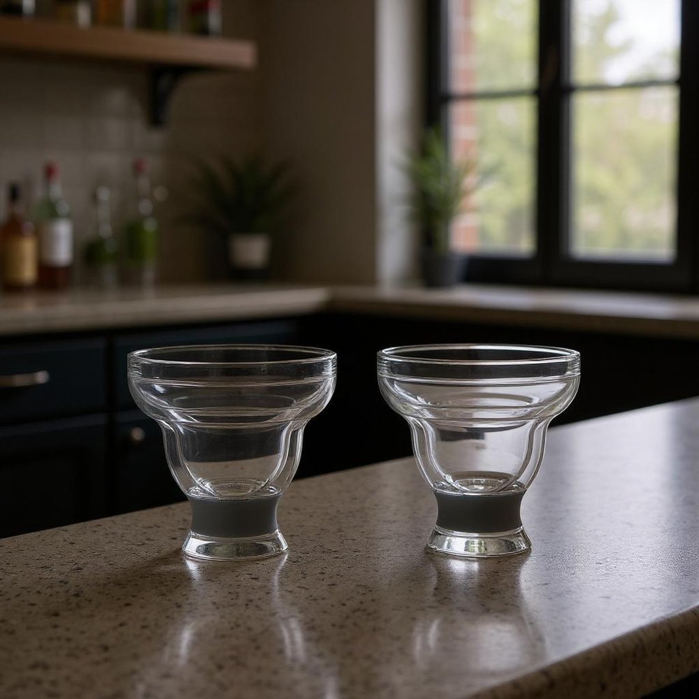 Set of Two Clear And Gray Tritan Plastic Unique Shape Stemless Margarita Glass in a home interior