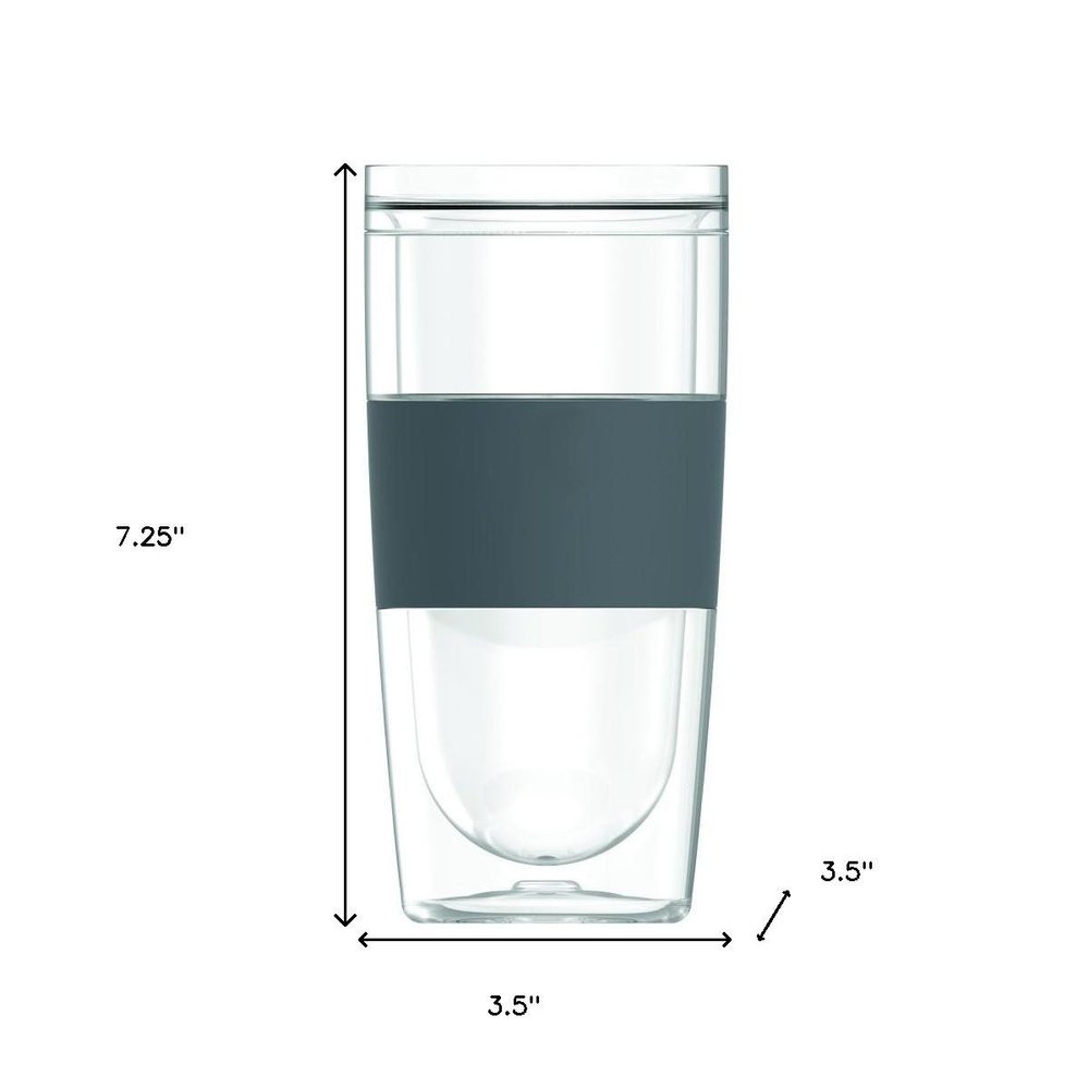 Set of Two Clear And Gray Plastic Straight Shape Stemless Drinking Glass on a white background