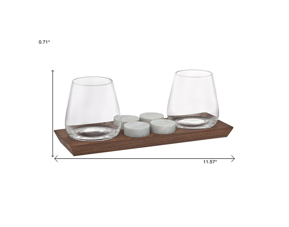 Set of Two Clear Crystal Balloon Bowl Stemless Decanter on a white background