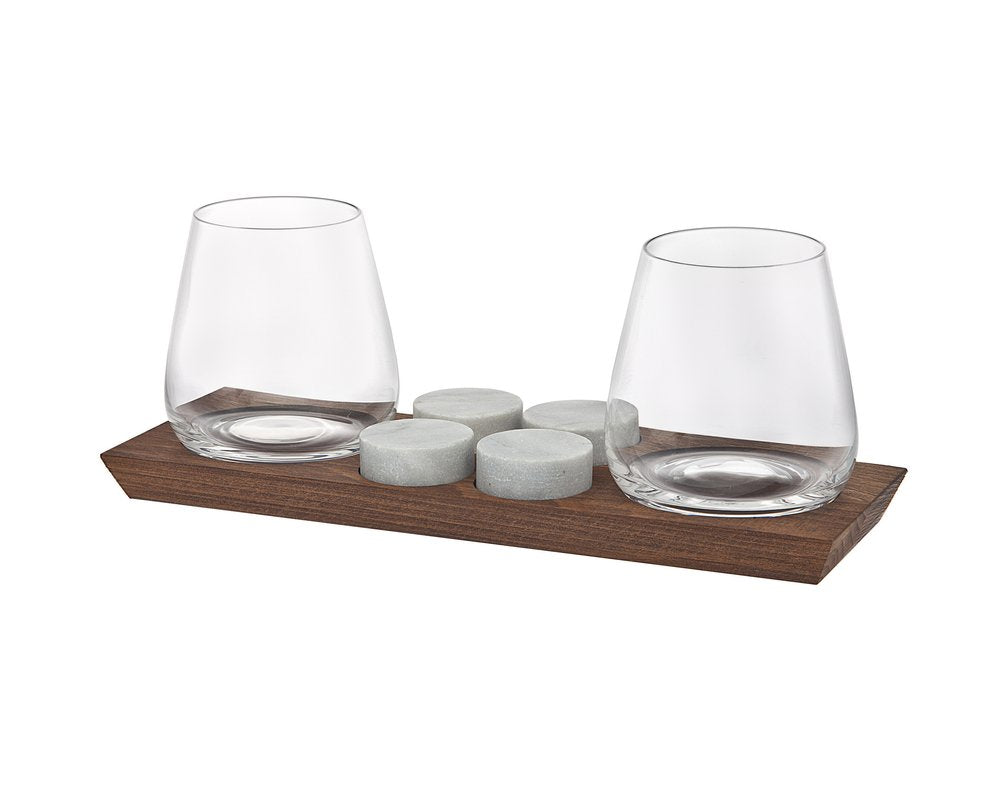 Set of Two Clear Crystal Balloon Bowl Stemless Decanter on a white background