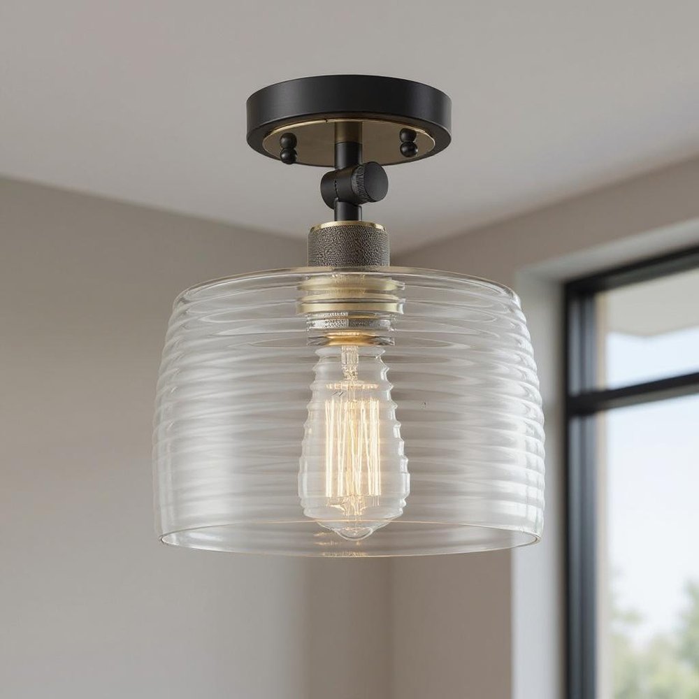 Gray Shaded Metal Dimmable Flush Chandelier With Clear Shades