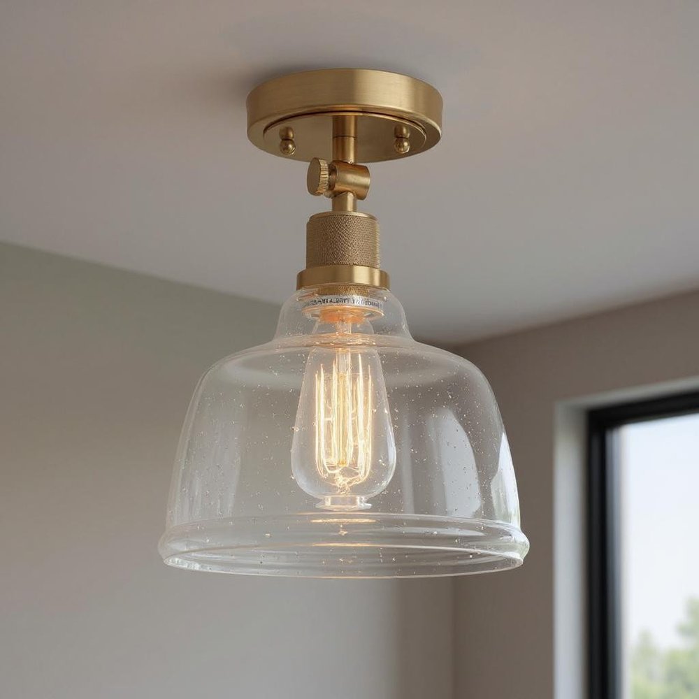 Gold Shaded Metal Dimmable Flush Chandelier With Clear Shades