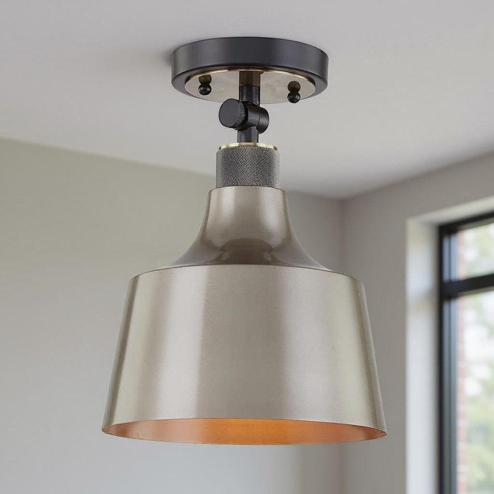 Gray Shaded Metal Dimmable Flush Chandelier With Gold Shades