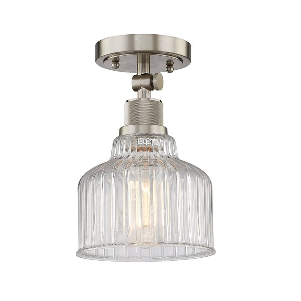 Nickel Shaded Metal Dimmable Flush Chandelier With Clear Shades