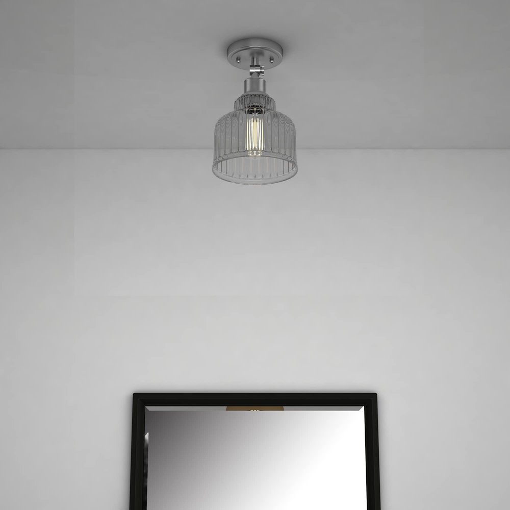 Nickel Shaded Metal Dimmable Flush Chandelier With Clear Shades