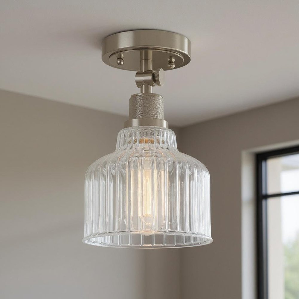 Nickel Shaded Metal Dimmable Flush Chandelier With Clear Shades