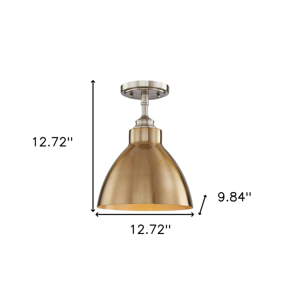 Nickel Shaded Metal Dimmable Flush Chandelier With Gold Shades