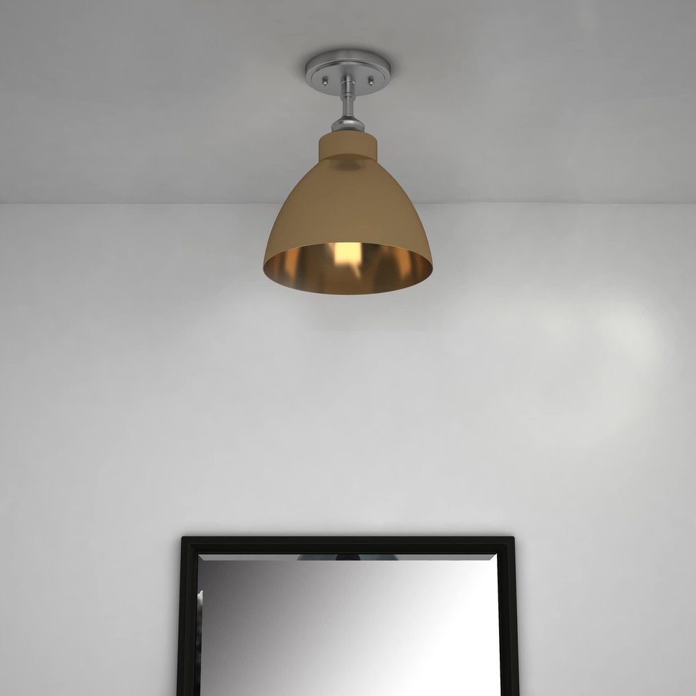 Nickel Shaded Metal Dimmable Flush Chandelier With Gold Shades
