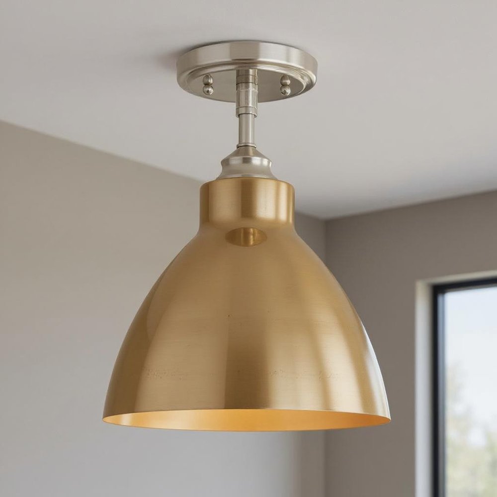 Nickel Shaded Metal Dimmable Flush Chandelier With Gold Shades