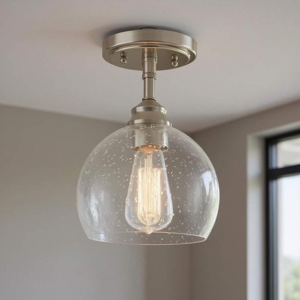 Nickel Shaded Metal Dimmable Flush Chandelier With Clear Shades