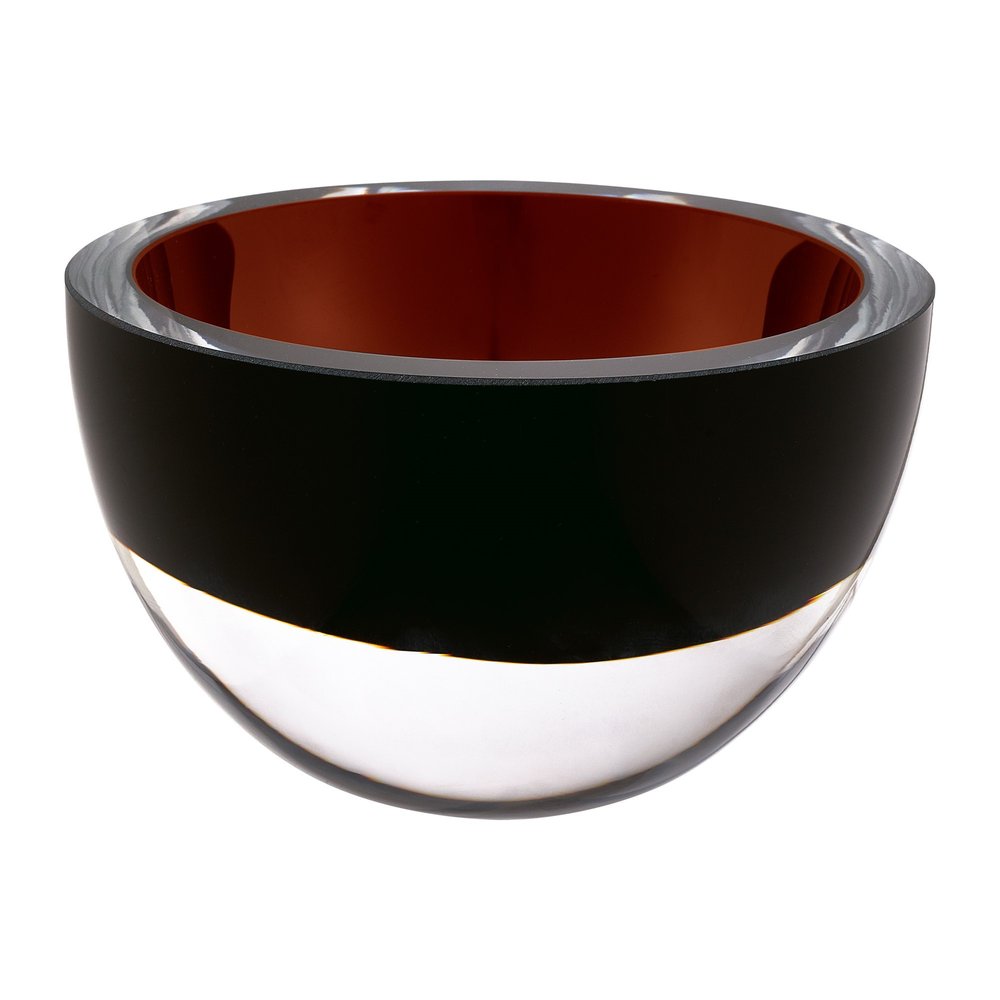 6" Brown Mouth Blown Crystal Thick Walled Bowl. Serving bowl isolated on a plain white background, finished in brown crystal.