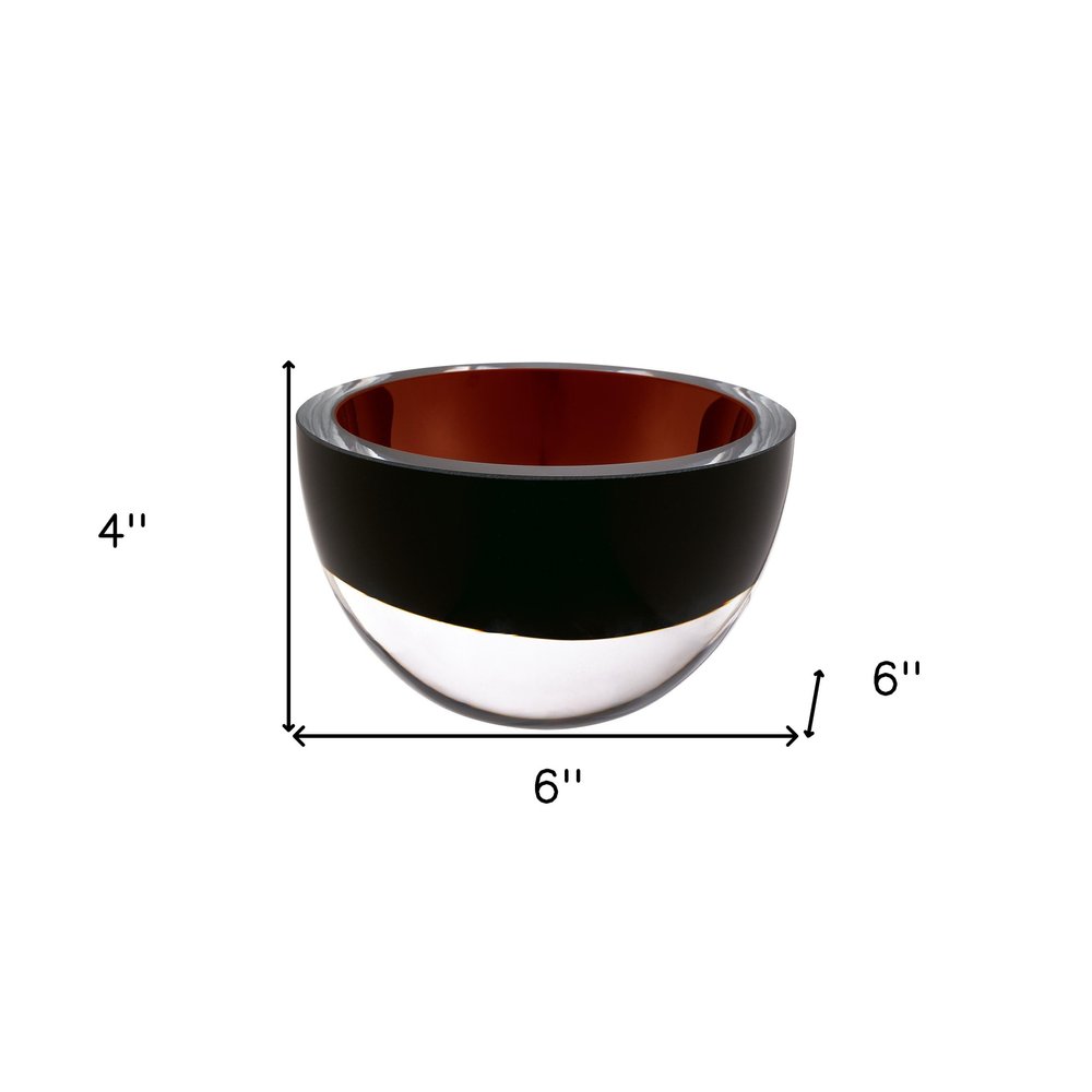 6" Brown Mouth Blown Crystal Thick Walled Bowl. Serving bowl isolated on a plain white background, showing a brown crystal surface.