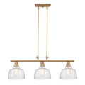 Gold Kitchen Island Three Light Metal and Seeded Glass Dimmable Chandelier With Clear Shades