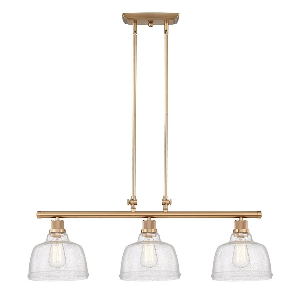 Gold Kitchen Island Three Light Metal and Seeded Glass Dimmable Chandelier With Clear Shades