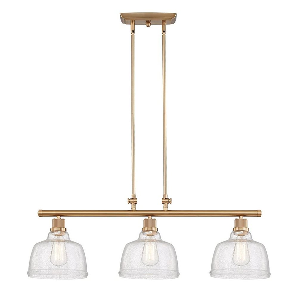 Gold Kitchen Island Three Light Metal and Seeded Glass Dimmable Chandelier With Clear Shades