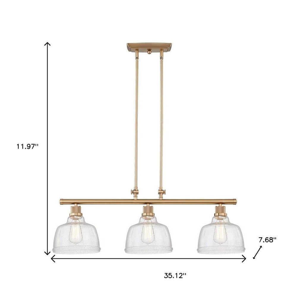 Gold Kitchen Island Three Light Metal and Seeded Glass Dimmable Chandelier With Clear Shades