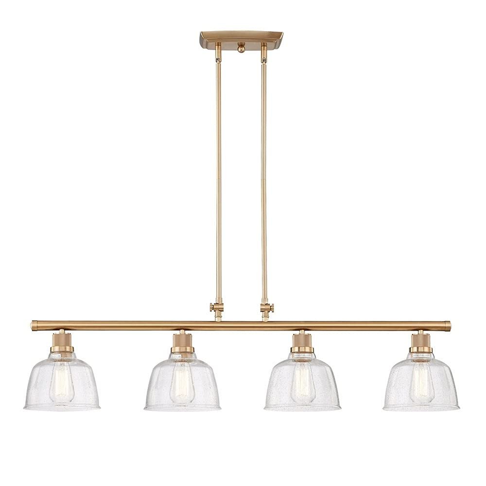Gold Kitchen Island Four Light Metal and Seeded Glass Dimmable Chandelier With Clear Shades