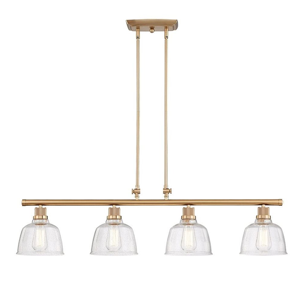 Gold Kitchen Island Four Light Metal and Seeded Glass Dimmable Chandelier With Clear Shades