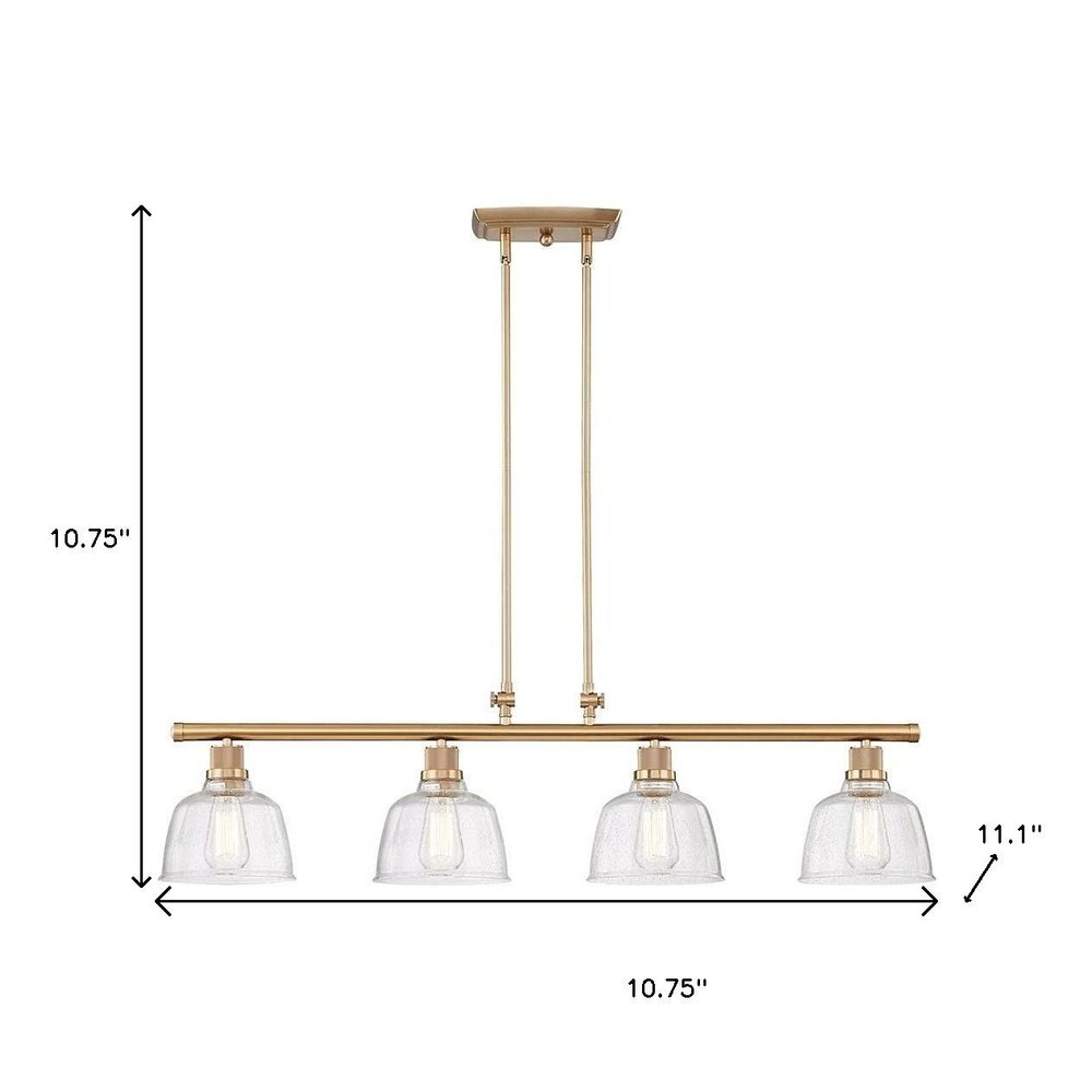Gold Kitchen Island Four Light Metal and Seeded Glass Dimmable Chandelier With Clear Shades