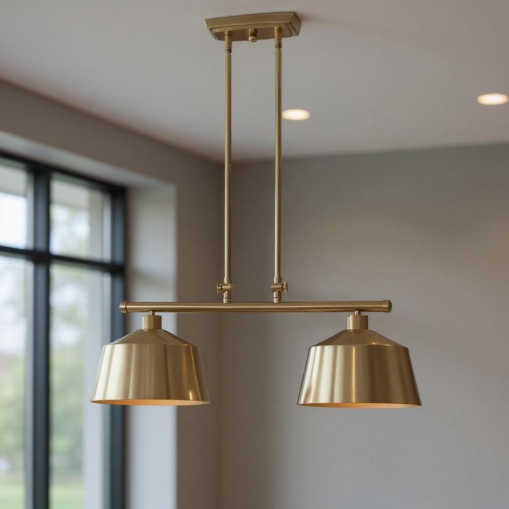 Gold Kitchen Island Two Light Metal Dimmable Chandelier With Gold Shades