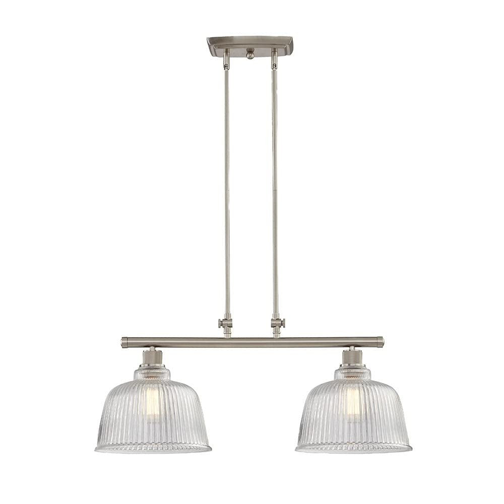 Nickel Kitchen Island Two Light Metal and Transparent Glass Dimmable Chandelier With Clear Shades