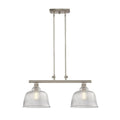 Nickel Kitchen Island Two Light Metal and Transparent Glass Dimmable Chandelier With Clear Shades