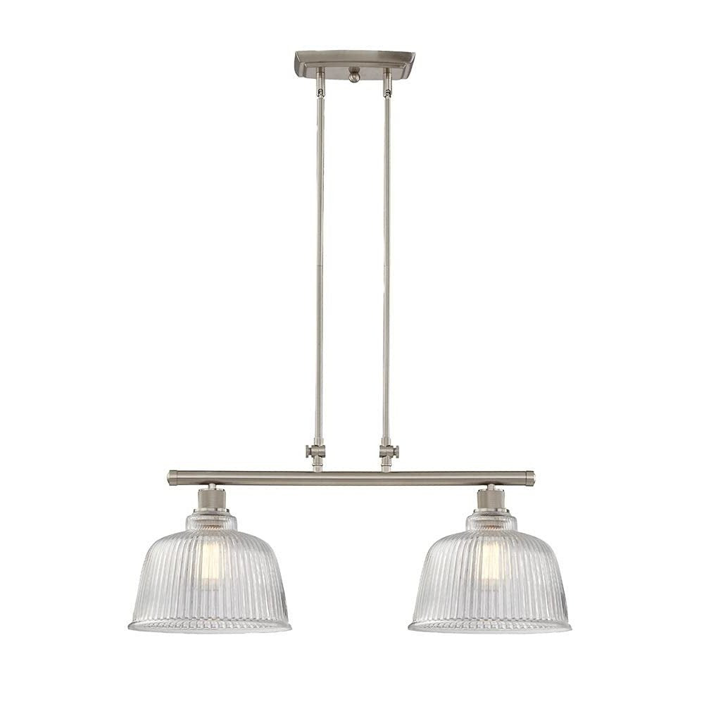 Nickel Kitchen Island Two Light Metal and Transparent Glass Dimmable Chandelier With Clear Shades