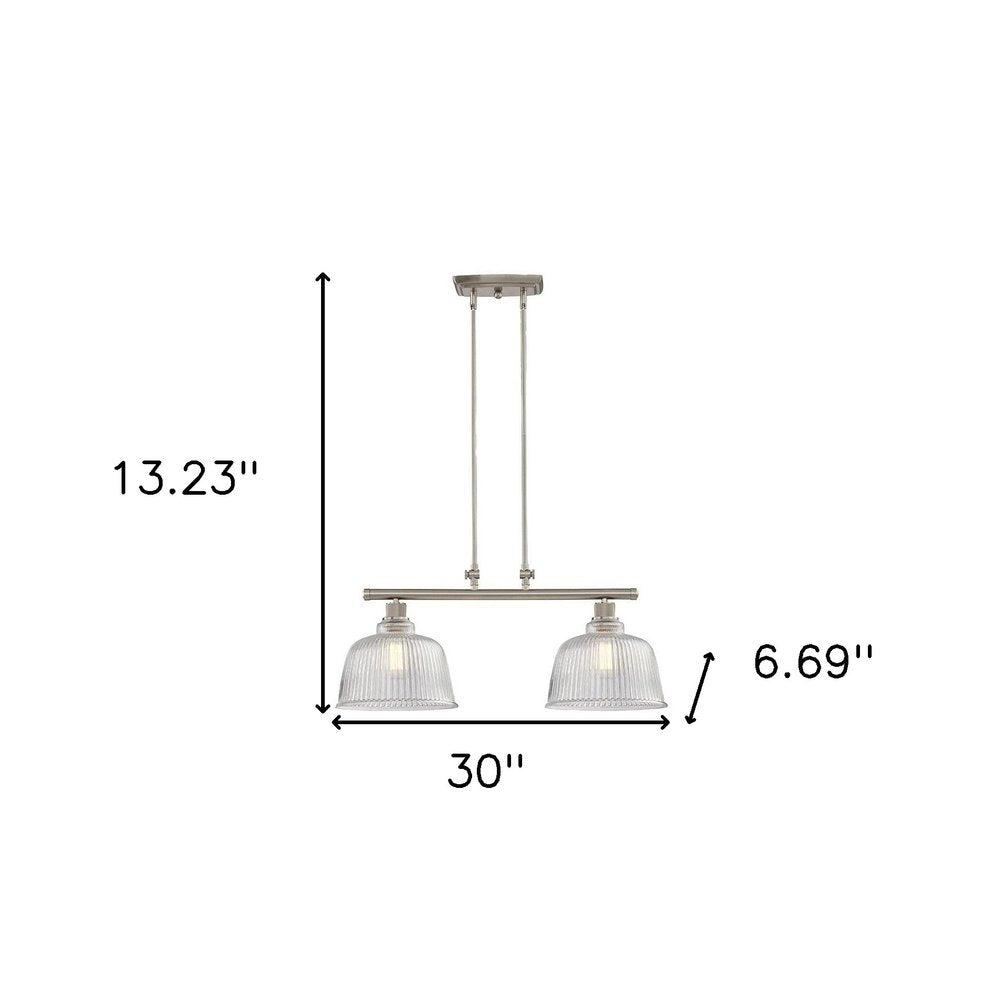 Nickel Kitchen Island Two Light Metal and Transparent Glass Dimmable Chandelier With Clear Shades