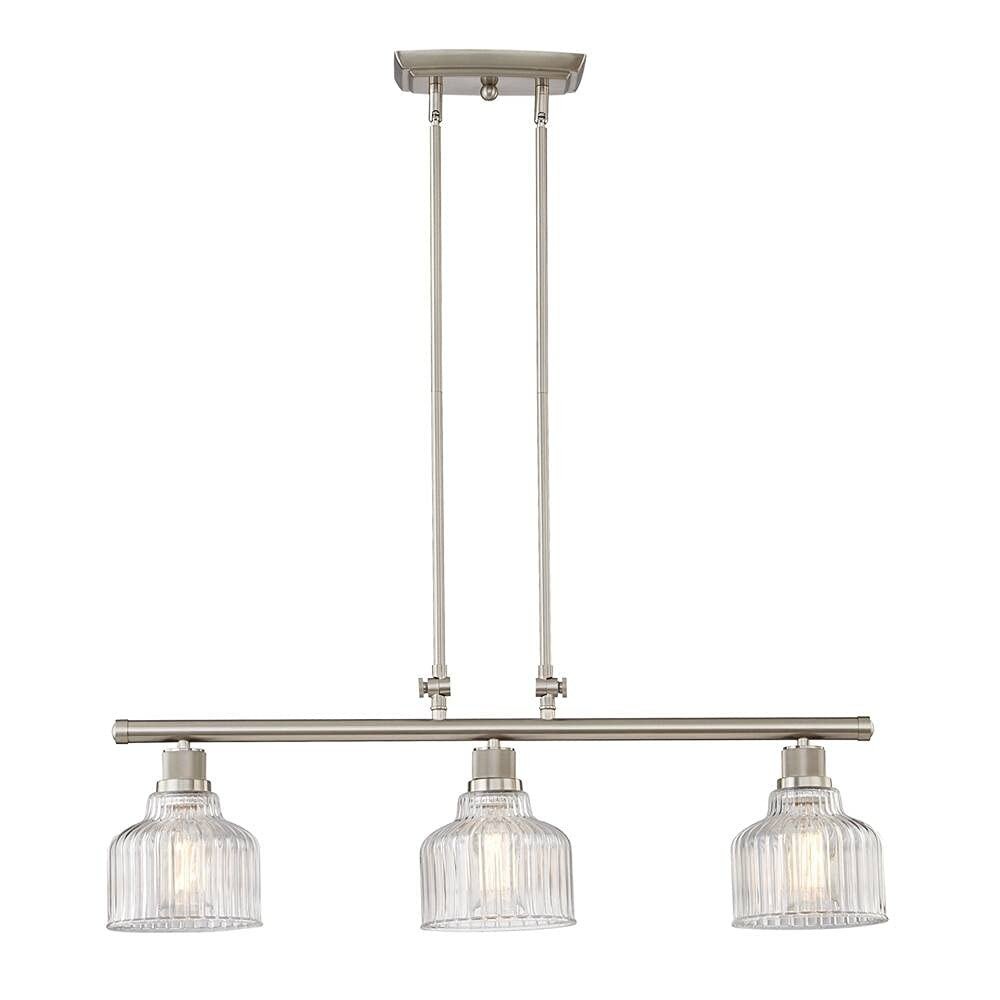 Nickel Kitchen Island Three Light Metal and Transparent Glass Dimmable Chandelier With Clear Shades