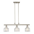 Nickel Kitchen Island Three Light Metal and Transparent Glass Dimmable Chandelier With Clear Shades