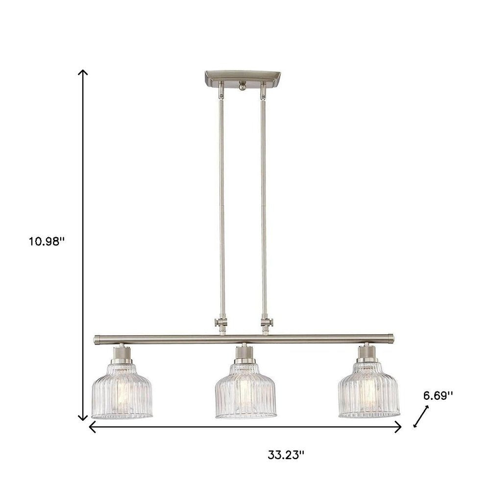 Nickel Kitchen Island Three Light Metal and Transparent Glass Dimmable Chandelier With Clear Shades