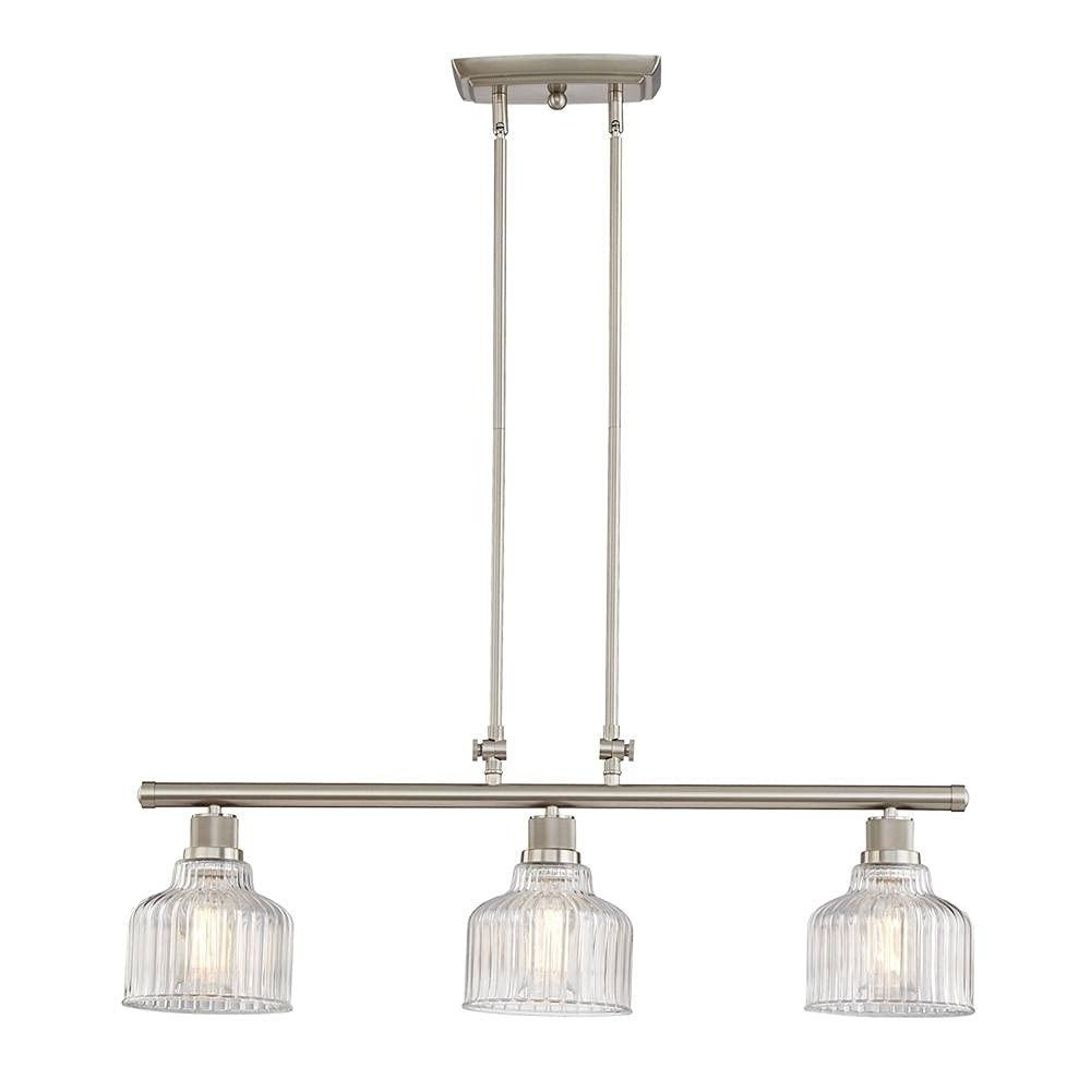 Nickel Kitchen Island Three Light Metal and Transparent Glass Dimmable Chandelier With Clear Shades