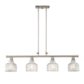 Nickel Kitchen Island Four Light Metal and Transparent Glass Dimmable Chandelier With Clear Shades