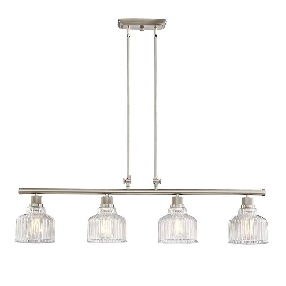 Nickel Kitchen Island Four Light Metal and Transparent Glass Dimmable Chandelier With Clear Shades