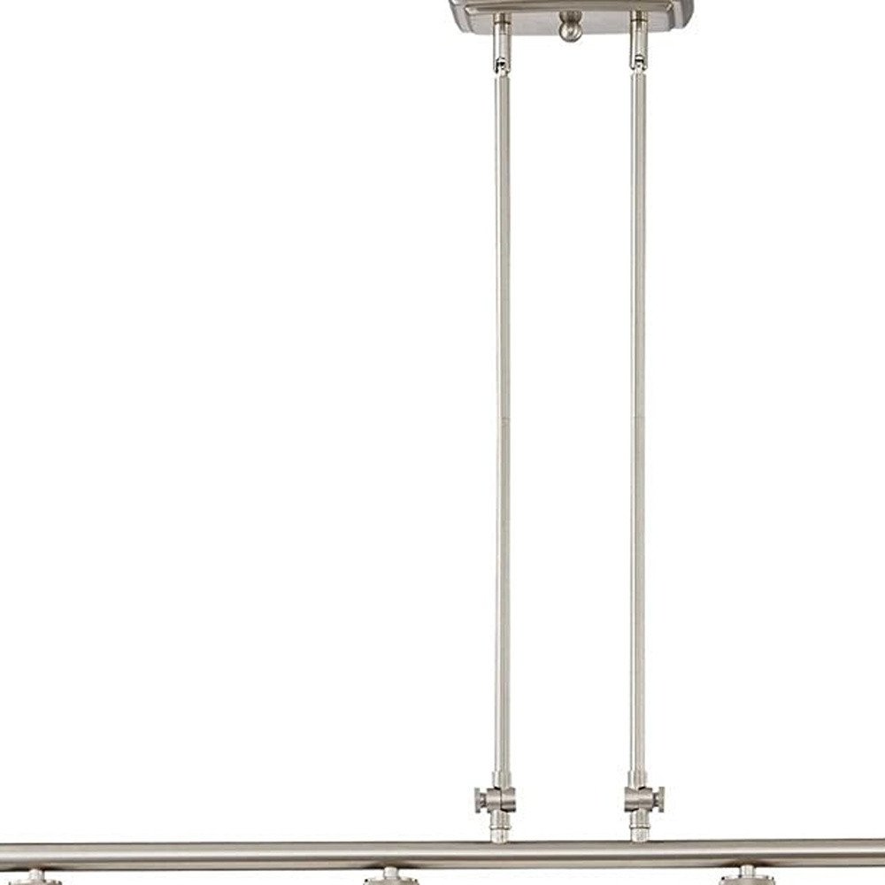 Nickel Kitchen Island Four Light Metal and Transparent Glass Dimmable Chandelier With Clear Shades