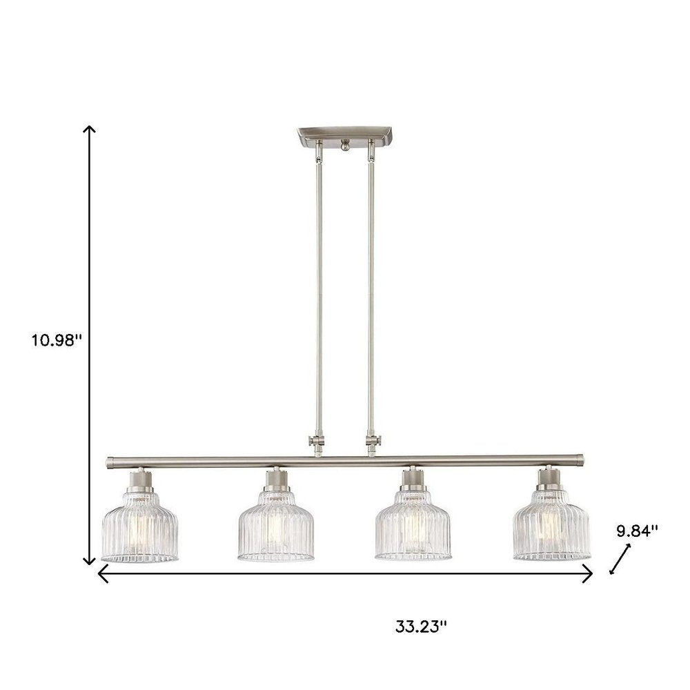 Nickel Kitchen Island Four Light Metal and Transparent Glass Dimmable Chandelier With Clear Shades