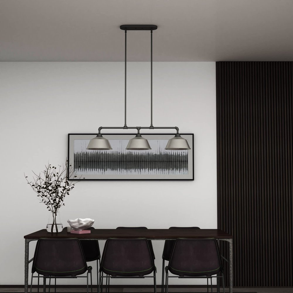 Gray Kitchen Island Three Light Metal Dimmable Chandelier With Gray Shades
