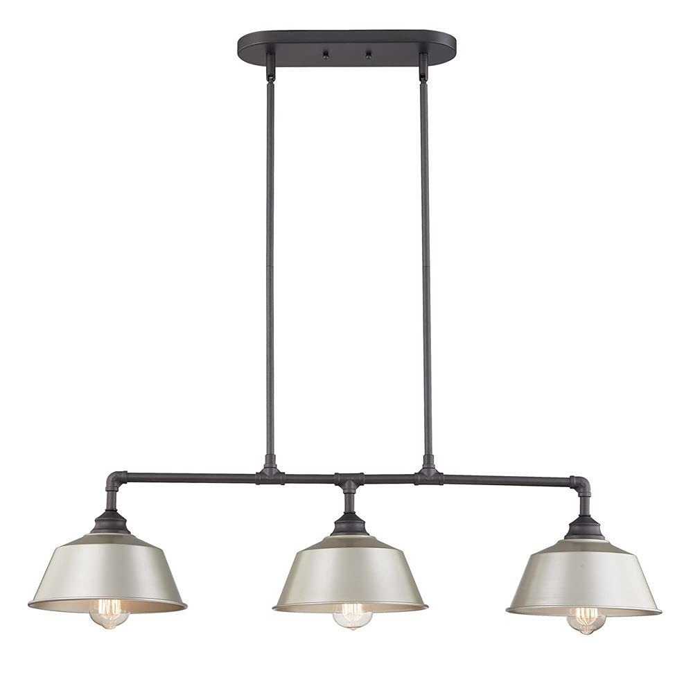 Gray Kitchen Island Three Light Metal Dimmable Chandelier With Gray Shades