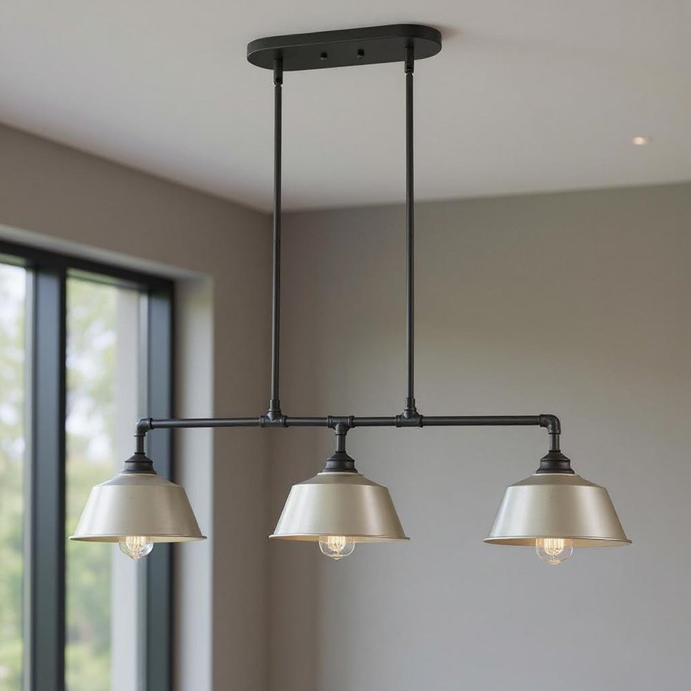 Gray Kitchen Island Three Light Metal Dimmable Chandelier With Gray Shades