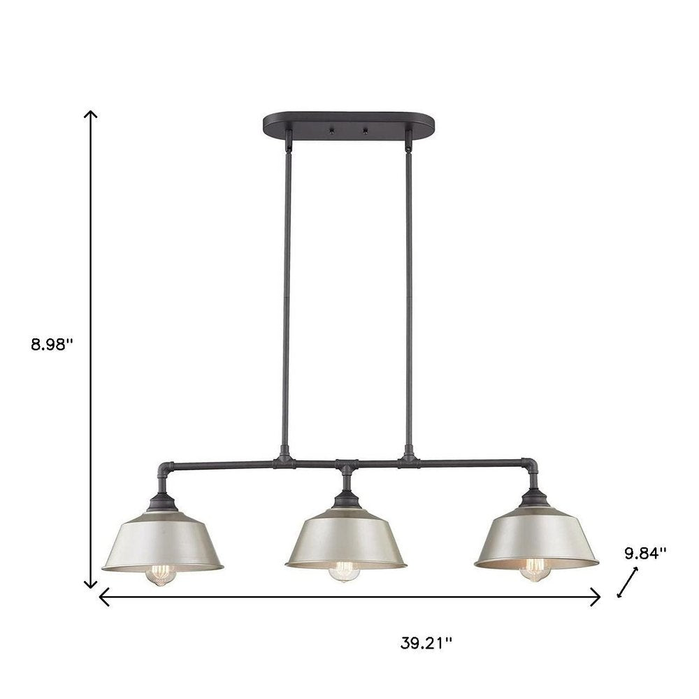 Gray Kitchen Island Three Light Metal Dimmable Chandelier With Gray Shades