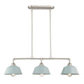 Nickel Kitchen Island Three Light Metal Dimmable Chandelier With Light Blue Shades