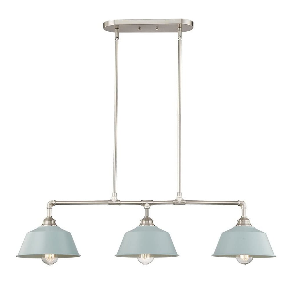 Nickel Kitchen Island Three Light Metal Dimmable Chandelier With Light Blue Shades