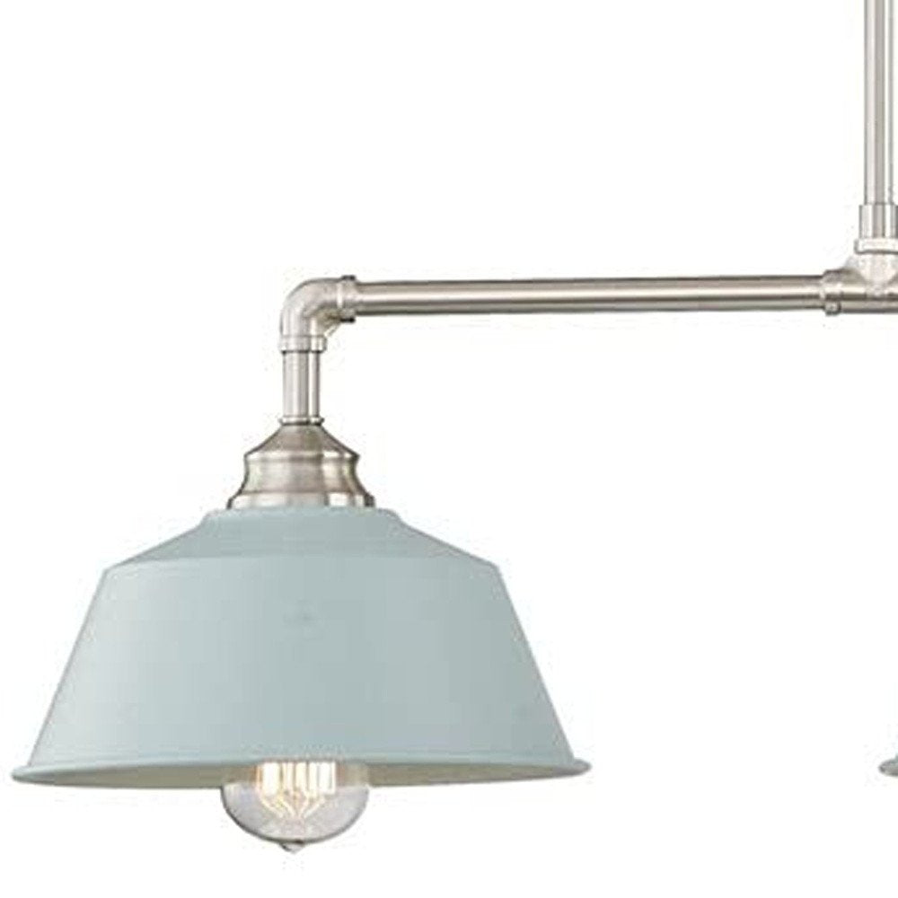 Nickel Kitchen Island Three Light Metal Dimmable Chandelier With Light Blue Shades
