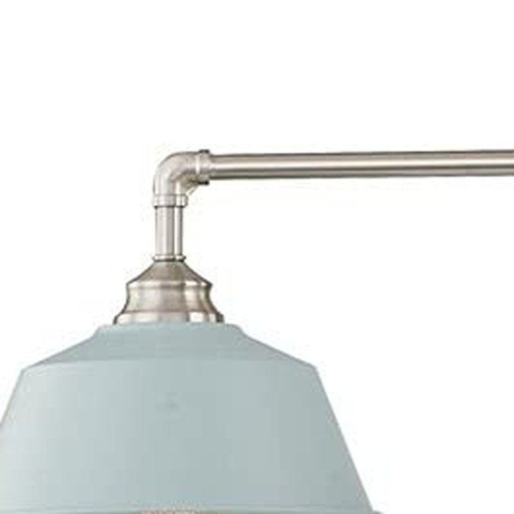 Nickel Kitchen Island Three Light Metal Dimmable Chandelier With Light Blue Shades