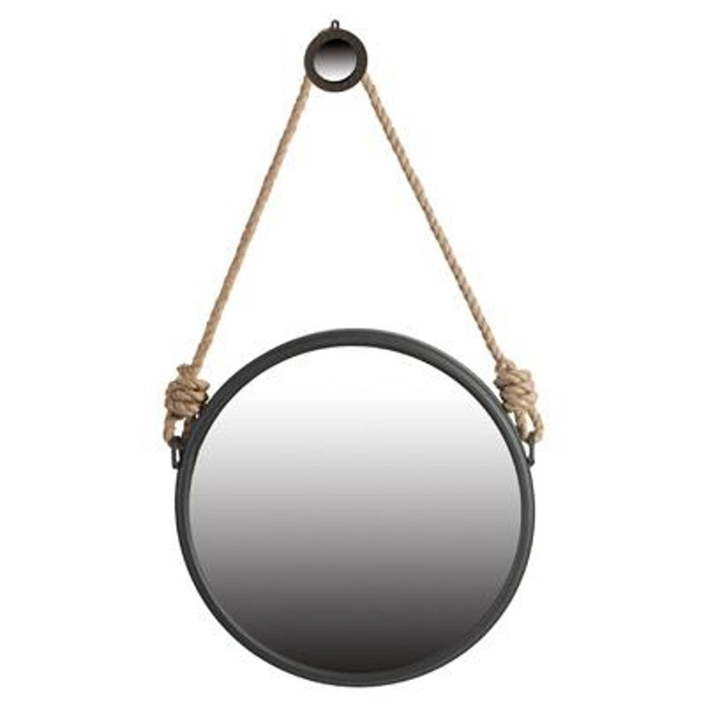 Black and Silver Round Accent Metal Mirror on a white background