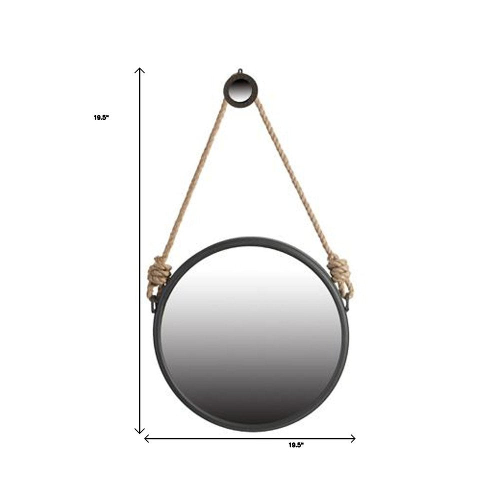 Black and Silver Round Accent Metal Mirror on a white background