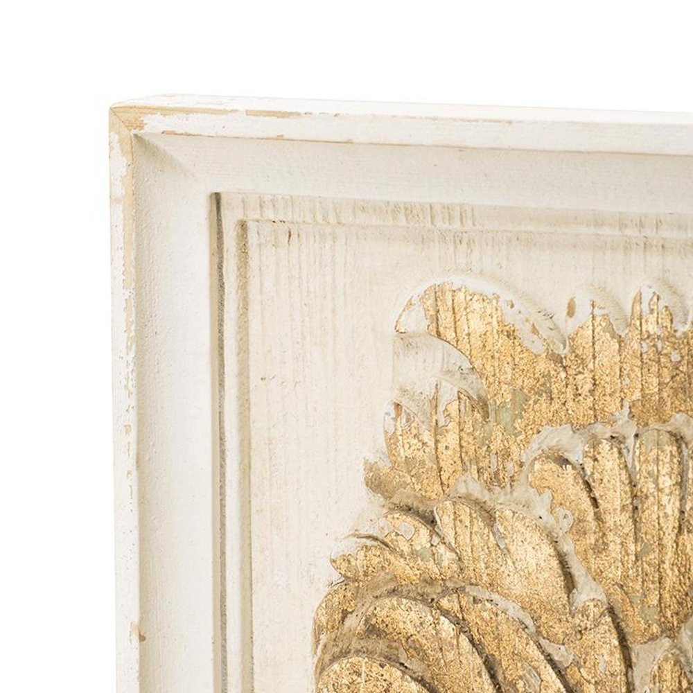 Set of Two 30" White and Gold Wood Framed Accent Mirrors on a white background